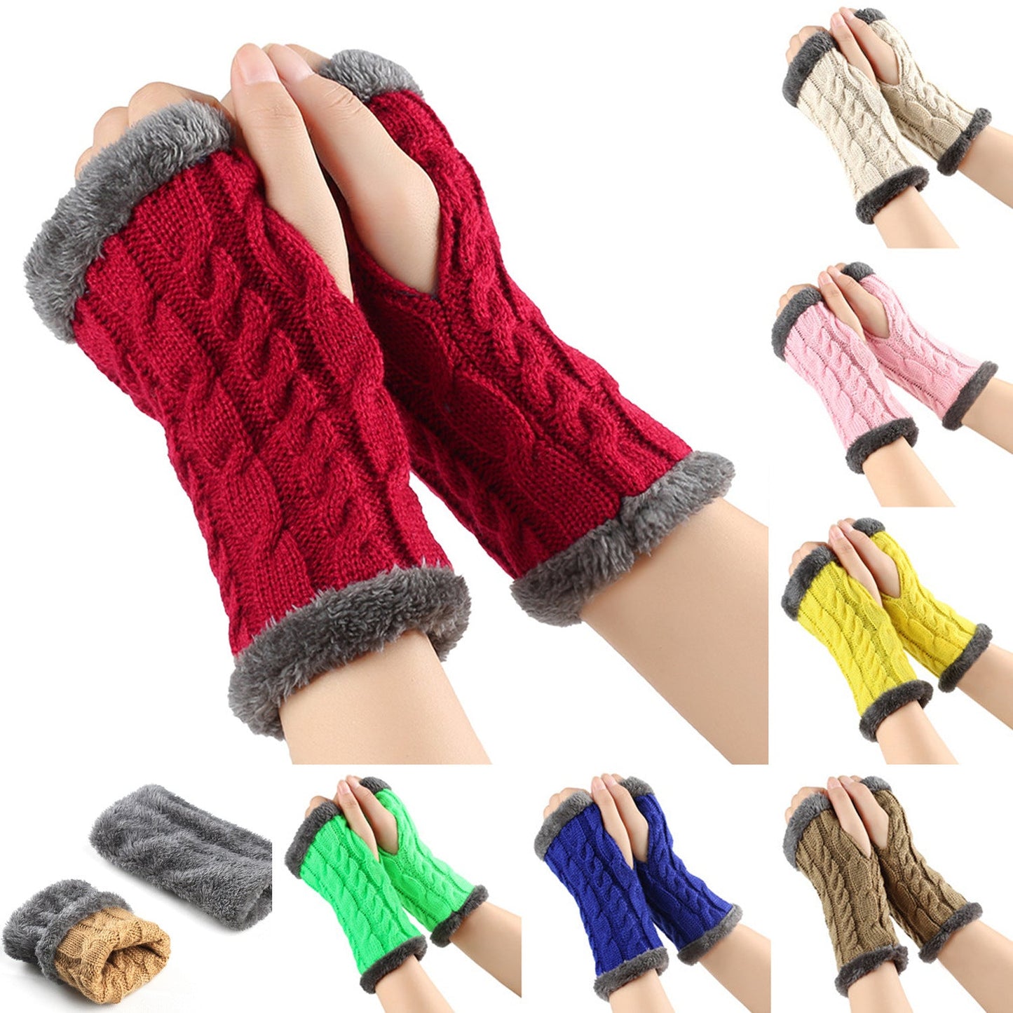Winter Plush Twist Knitted Fingerless Fleece Women Gloves - Ultra Soft Thermal Comfort
