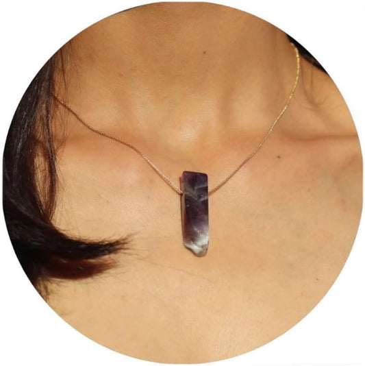Extrinsic Beauty Natural Amethyst Crystal Bar 18k Gold Necklace, Irregular, Healing Crystal Jewelry
