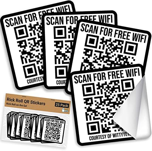 Realistic 2x2 inches - Fake WiFi Rick Roll QR Code Stickers - 25 Pack. Practical Joke - Novelty -Trick Friends and Family - Concordia Style Boutique