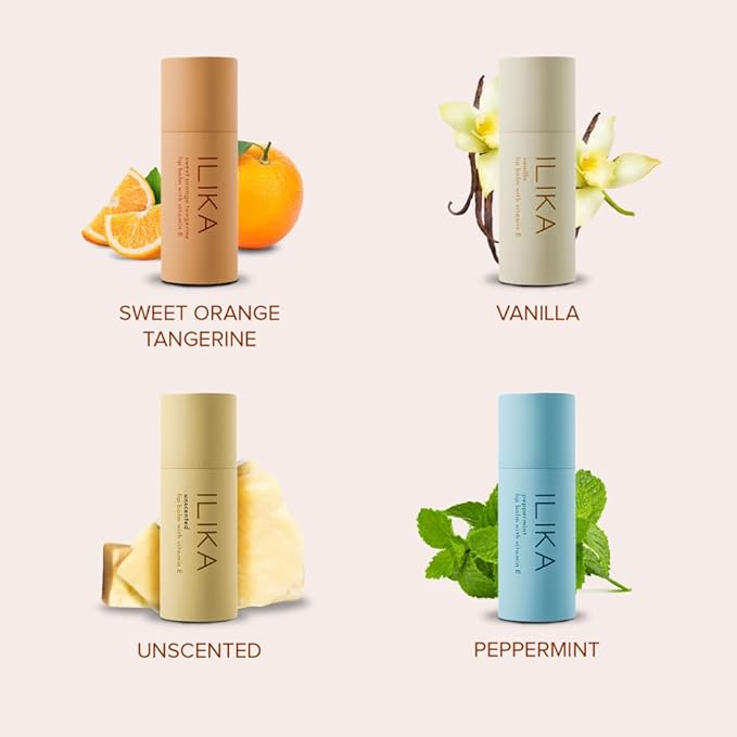 ILIKA Lip Balm Organic, 100% Plant-Based, 2X Volume, Low CO2e - COSMOS Certified Organic, PETA Certified Vegan & Cruelty-Free, Biodegradable Tube 4 Pack, Classic Collection