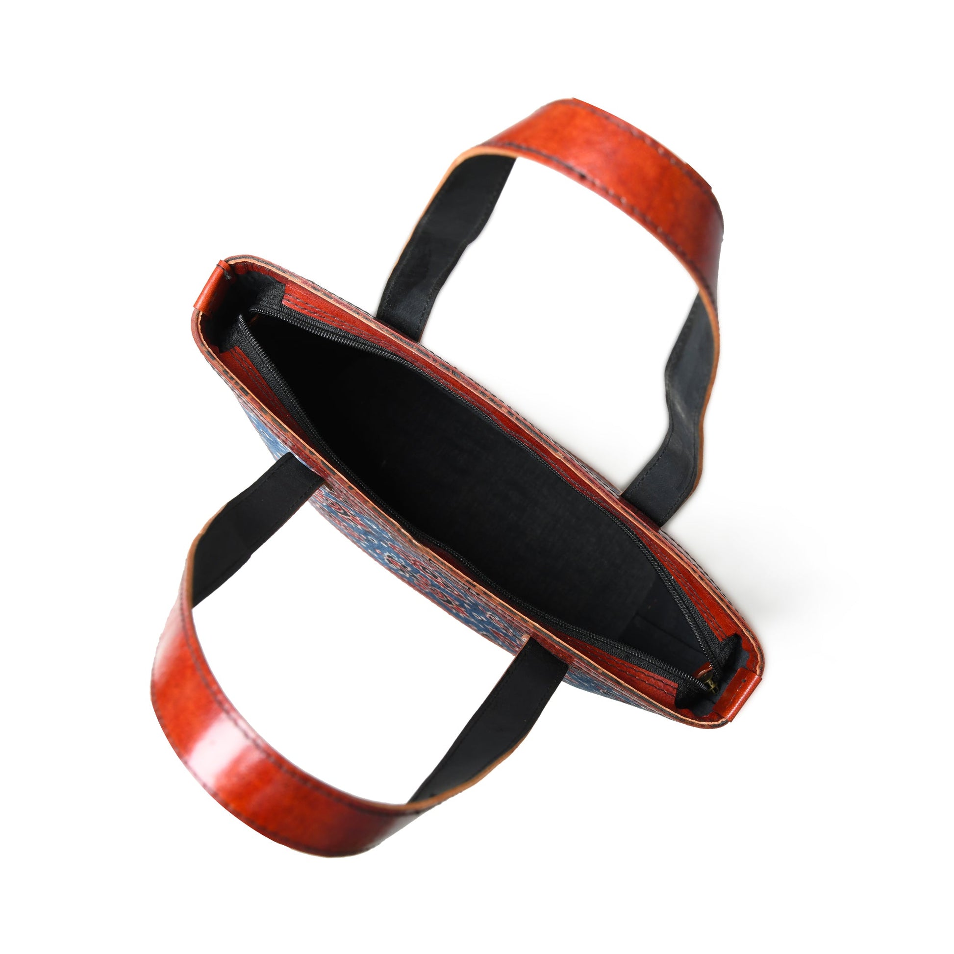 Neela Ajrakh Leather Tote Bag - Concordia Style Boutique