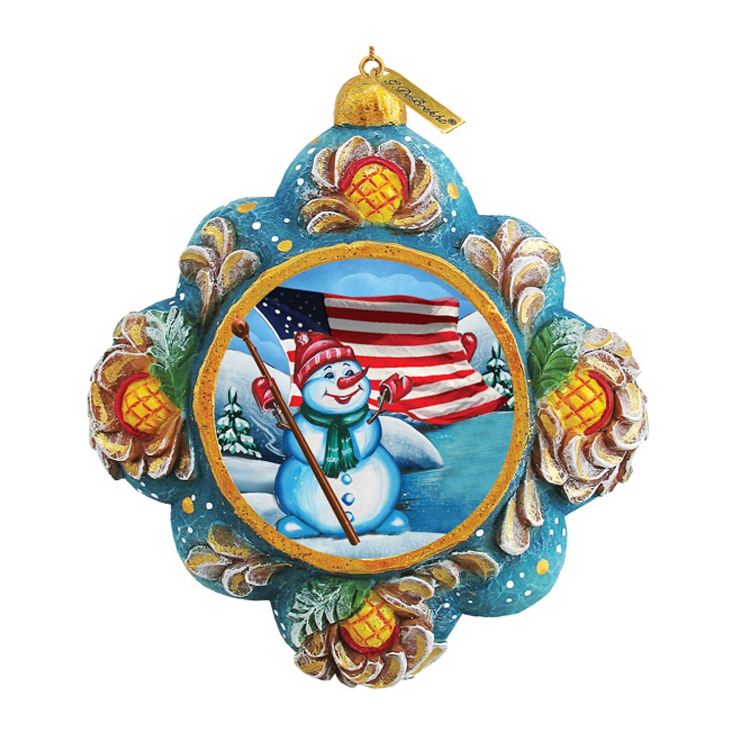 Patriotic Snowman Sculpted Hand-Painted Christmas Ornament by G. DeBrekht - American Christmas Decor - 6103404