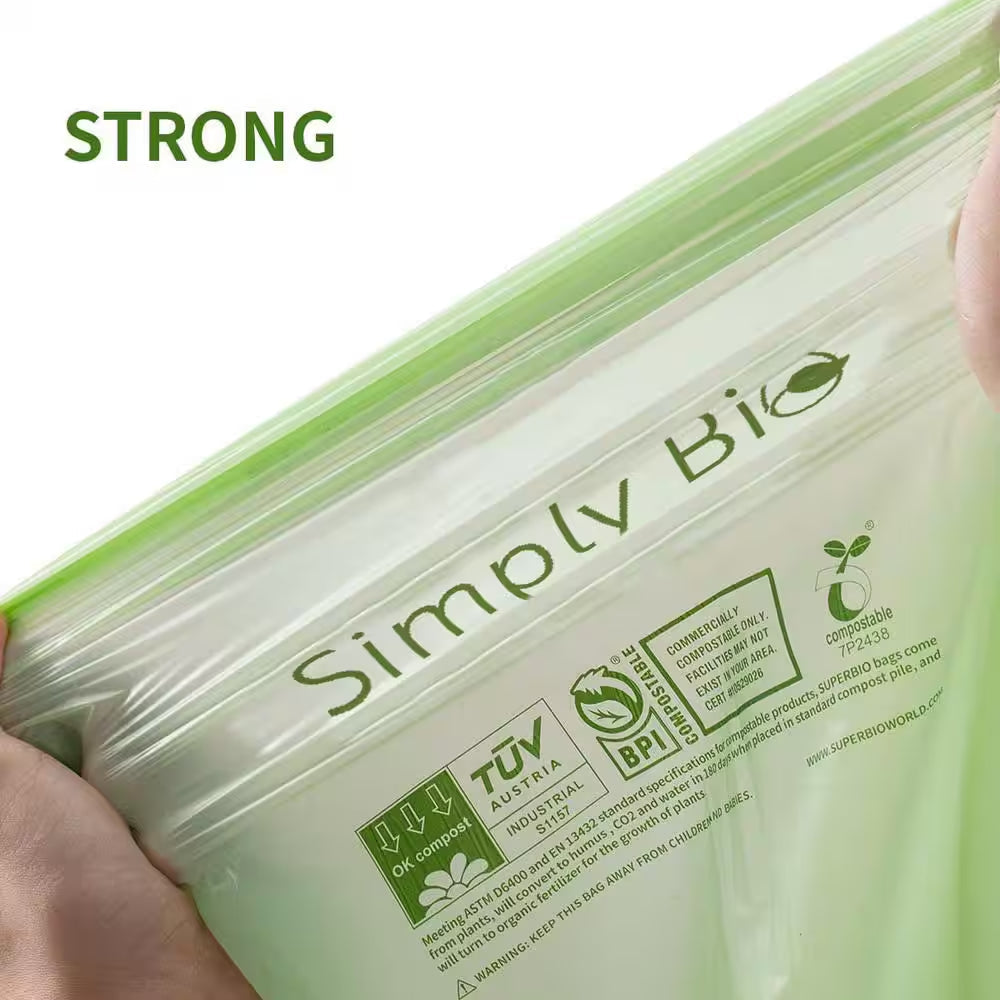 SUPERBIO Compostable Trash Bags – 13 Gallon (22.8" x 36.6"), 50 Bags per Roll