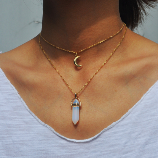 Artilady Natural Opal Stone Moon Choker Necklace – Elegant Crystal Pendant Jewelry - Concordia Style Boutique
