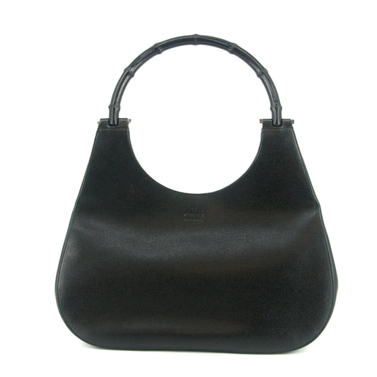 Guccci Bamboo Black Leather Shoulder Bag #5293