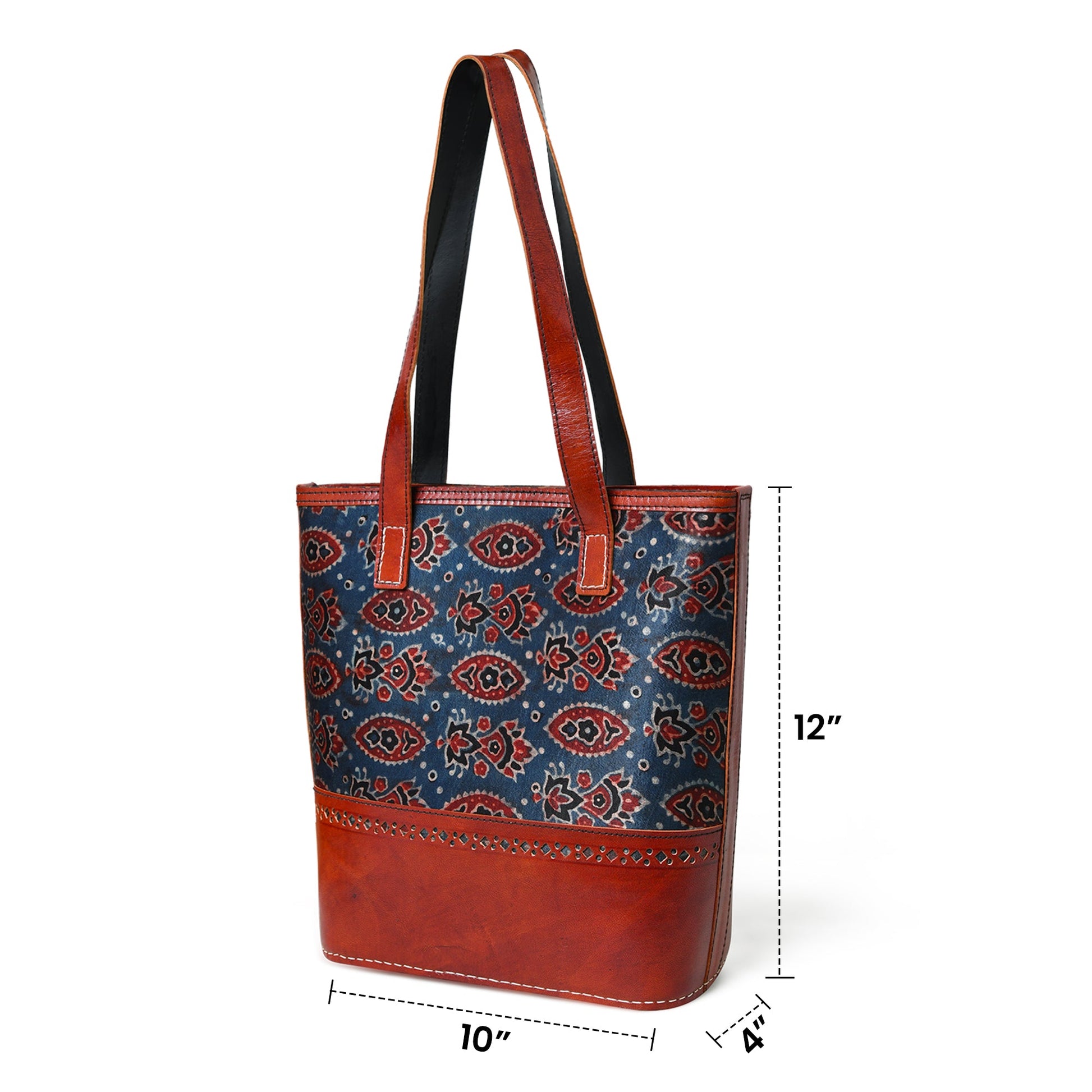 Neela Ajrakh Leather Tote Bag - Concordia Style Boutique