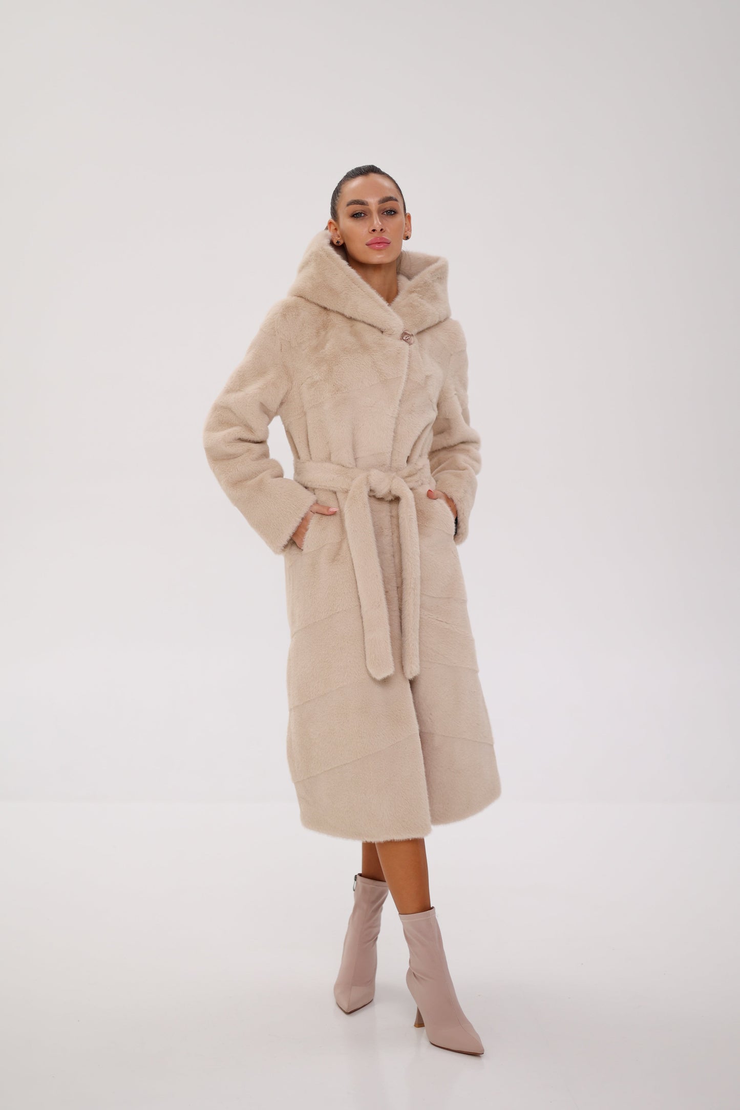 Faux Mink Effect Fur Hooded Coat