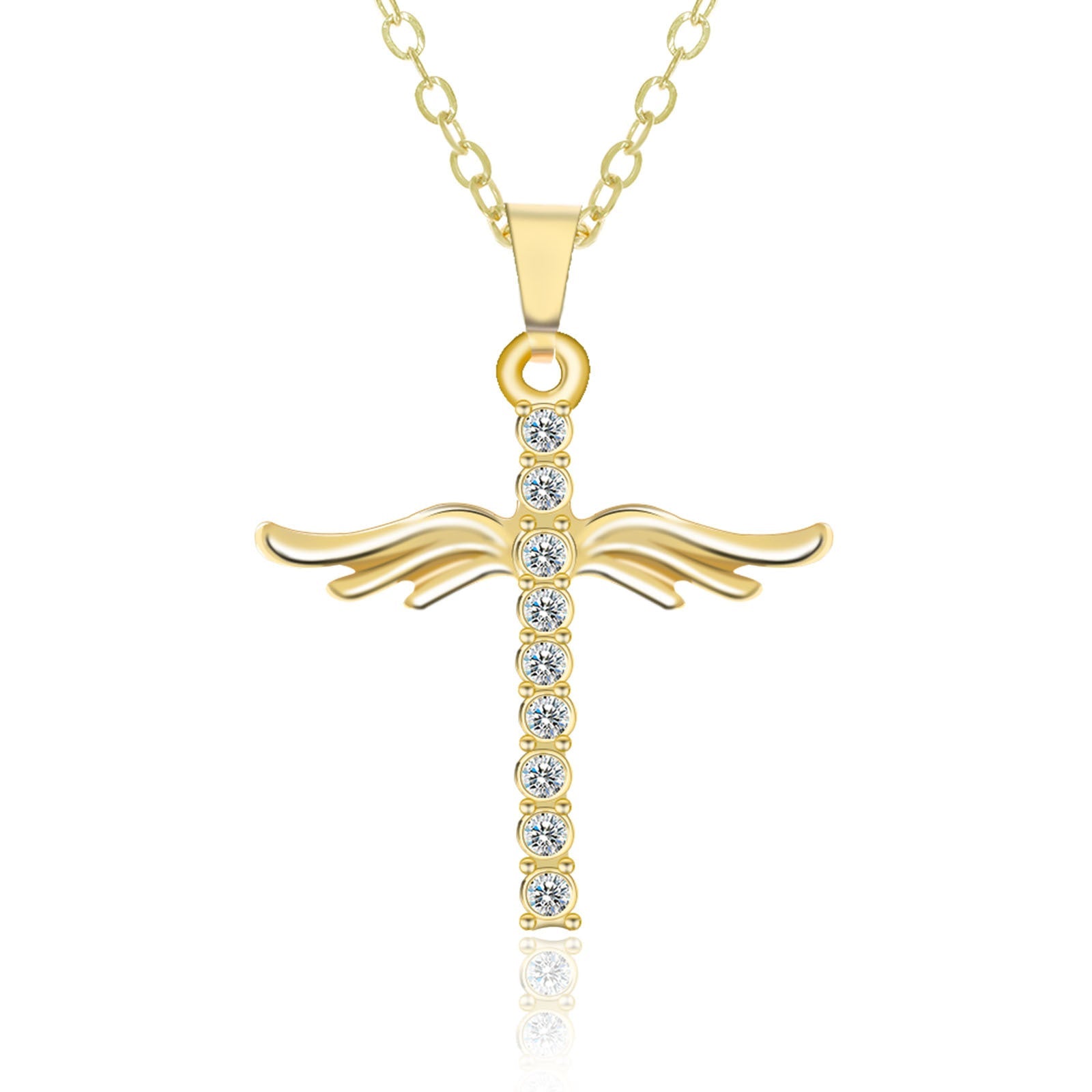 Simple Cross Diamond Angel Wings Pendant - Premium necklace from erDouckan - Just $5.09! Shop now at Concordia Style Boutique