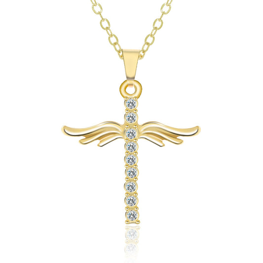 Simple Cross Diamond Angel Wings Pendant - Premium necklace from Concordia Style Boutique - Just $5.09! Shop now at Concordia Style Boutique