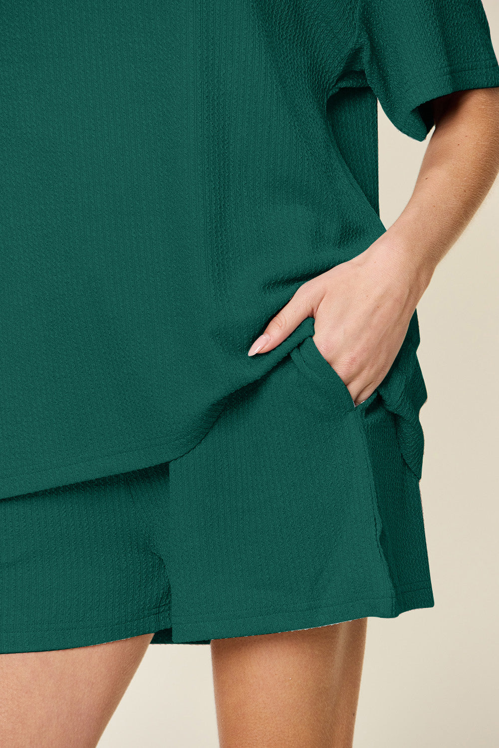 Double Take Full Size Round Neck Short Sleeve T-Shirt and Shorts Set - Concordia Style Boutique