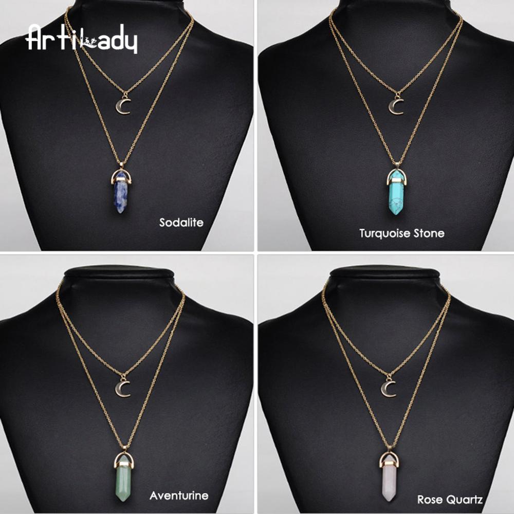 Artilady Natural Opal Stone Moon Choker Necklace – Elegant Crystal Pendant Jewelry - Concordia Style Boutique