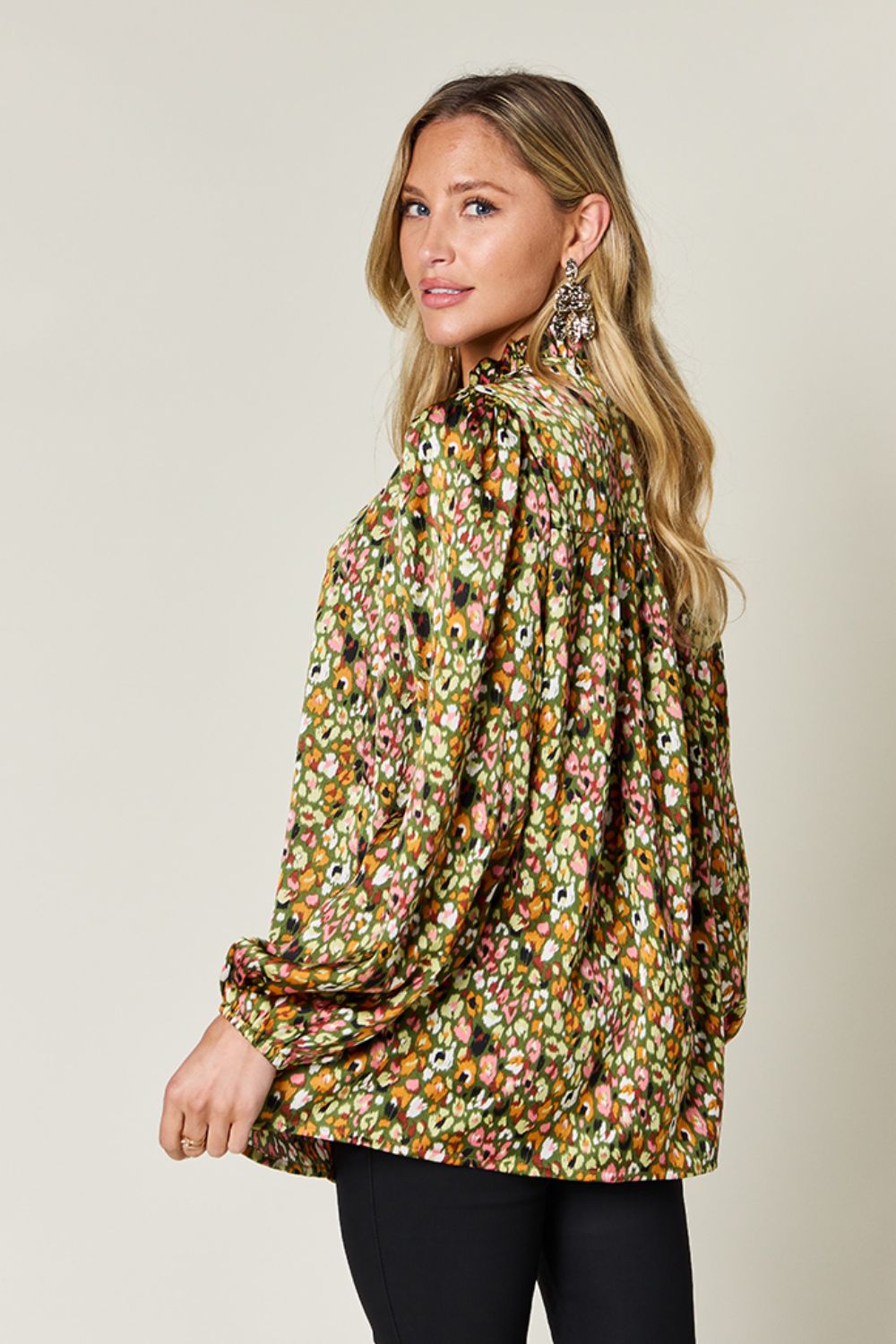 Double Take Full Size Printed Long Sleeve Blouse - Concordia Style Boutique