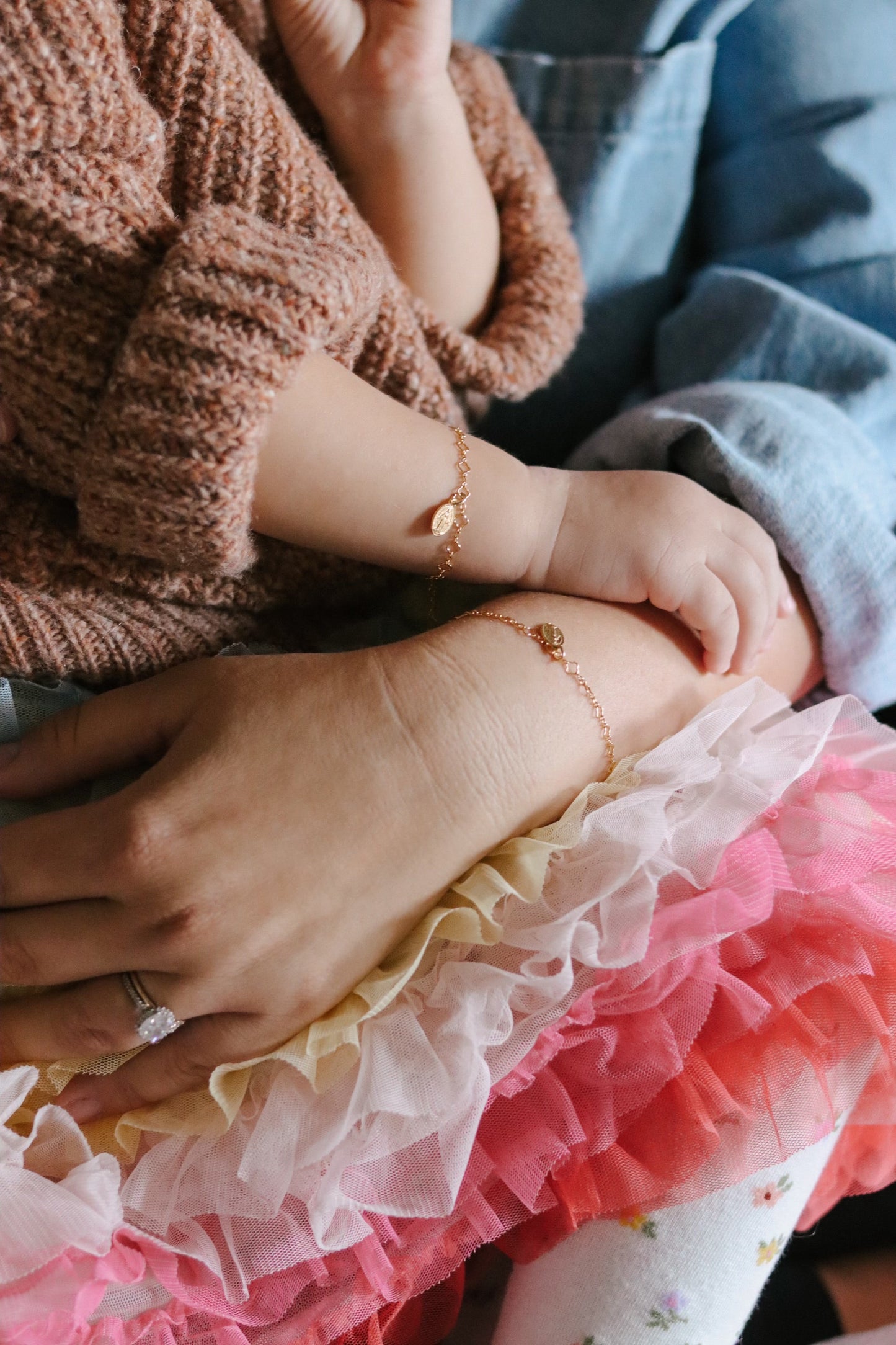 Miraculous Medal Floral Bracelet Set - Mommy and Me