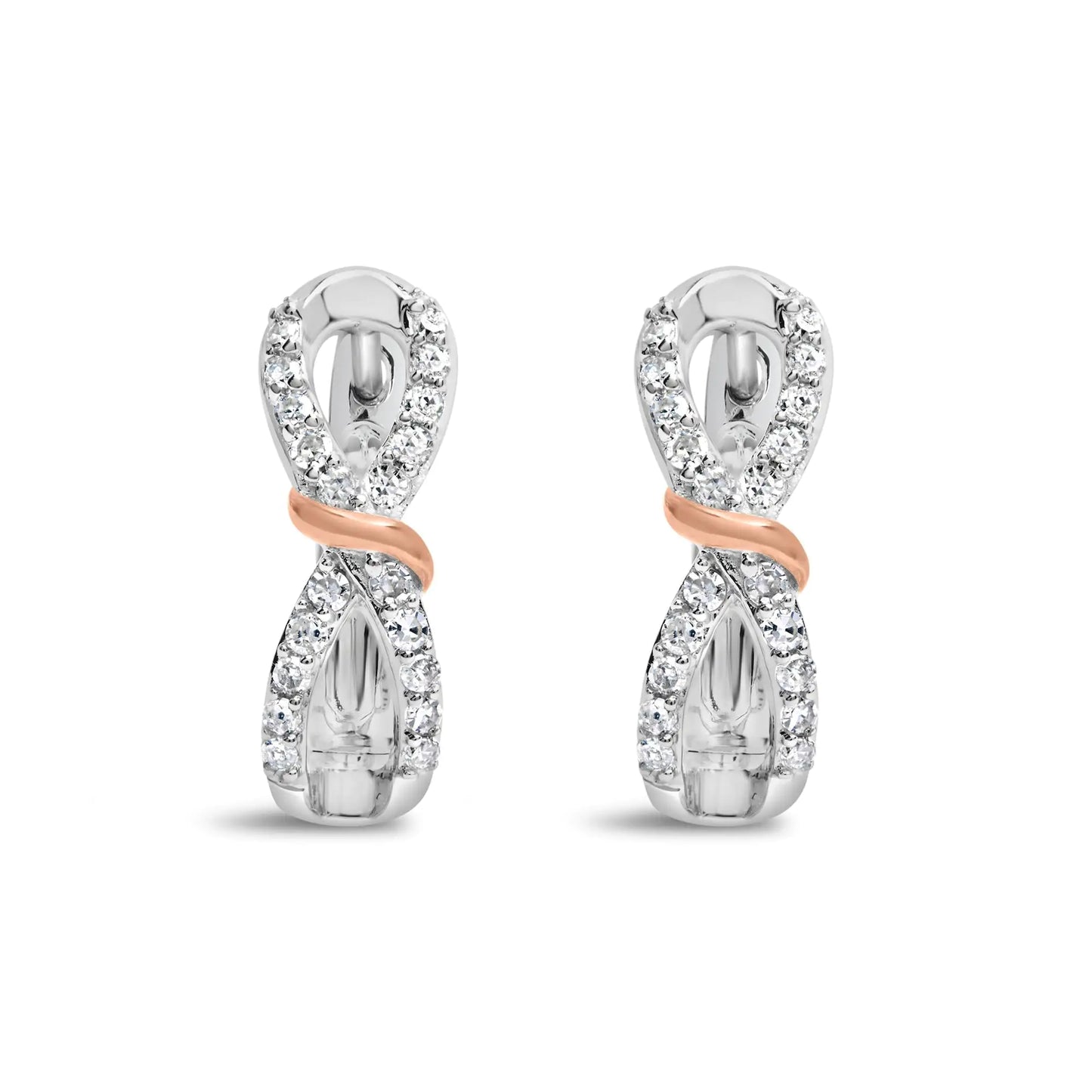 *3 Left* 10K White and Rose Gold 1/3 Cttw Diamond Infinite and Ribbon Hoop Earrings (H-I Color, I1-I2 Clarity) - Concordia Style Boutique