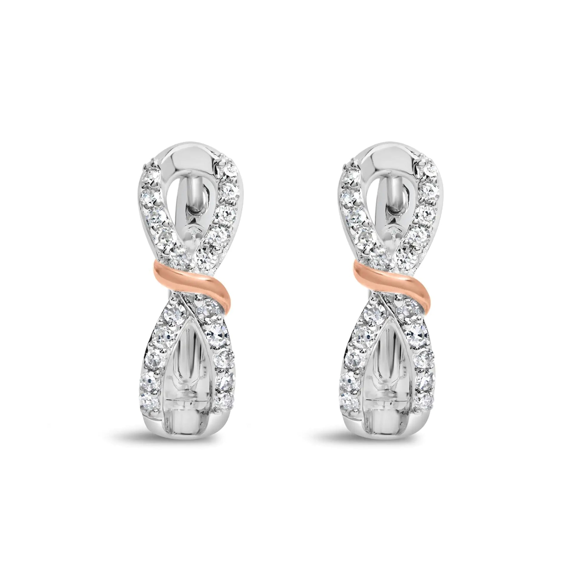 *3 Left* 10K White and Rose Gold 1/3 Cttw Diamond Infinite and Ribbon Hoop Earrings (H-I Color, I1-I2 Clarity) - Concordia Style Boutique
