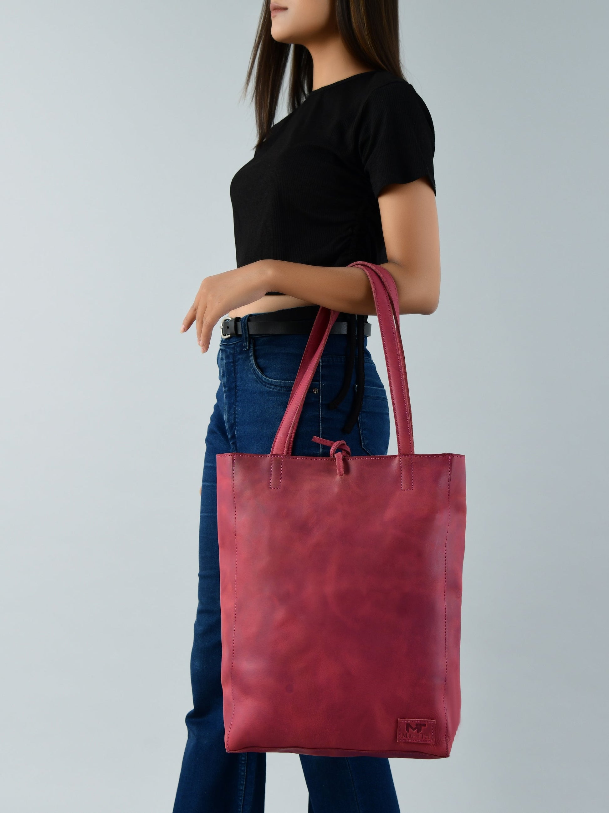 Maroon Leather Tote Bag - Concordia Style Boutique