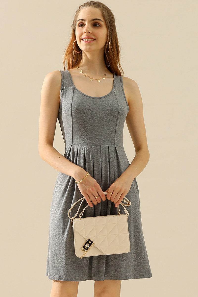 Doublju Full Size Round Neck Ruched Sleeveless Dress with Pockets - Concordia Style Boutique