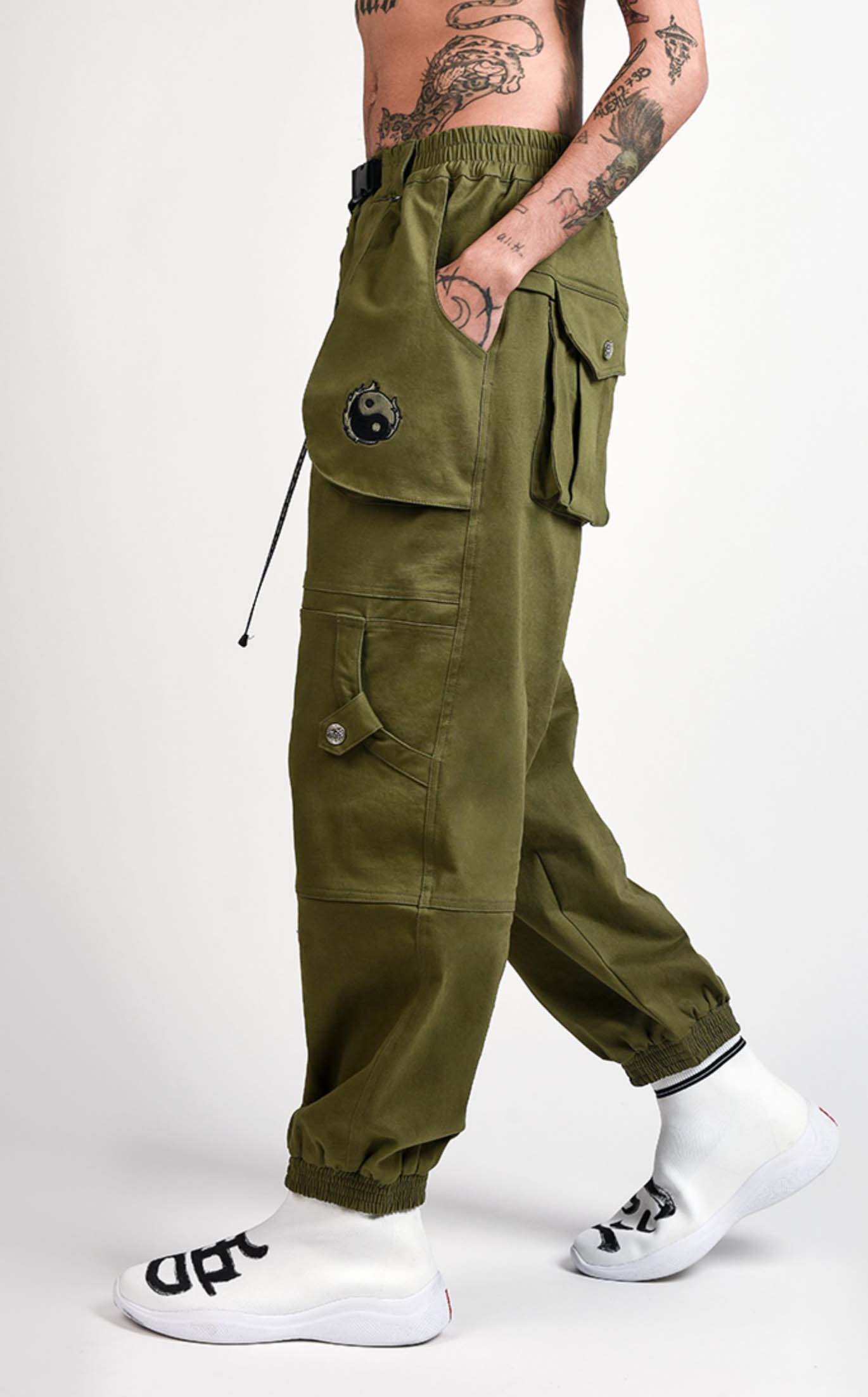 IBP332 Yin Yang Army Green Cargo Pants - Concordia Style Boutique