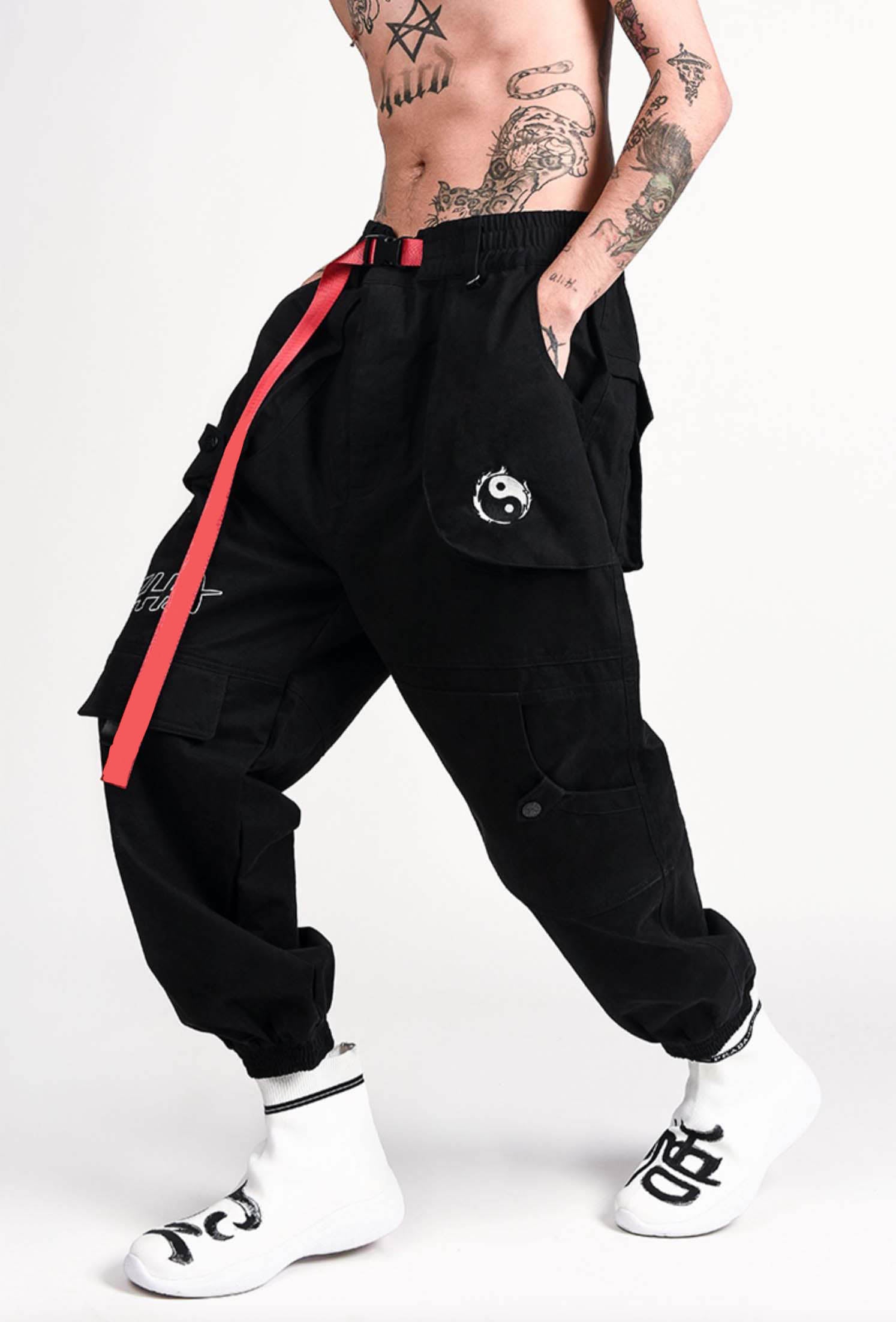 IBP332 Yin Yang Black Cargo Pants - Concordia Style Boutique