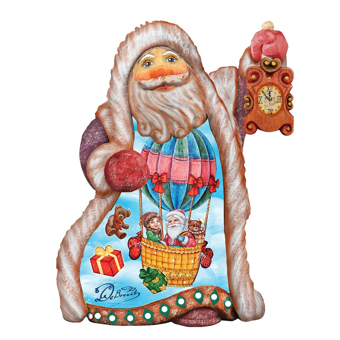 Balloon Ride Santa Sculpted Hand-Painted Christmas Figurine by G. DeBrekht - Christmas Santa Snowman Decor - 661515