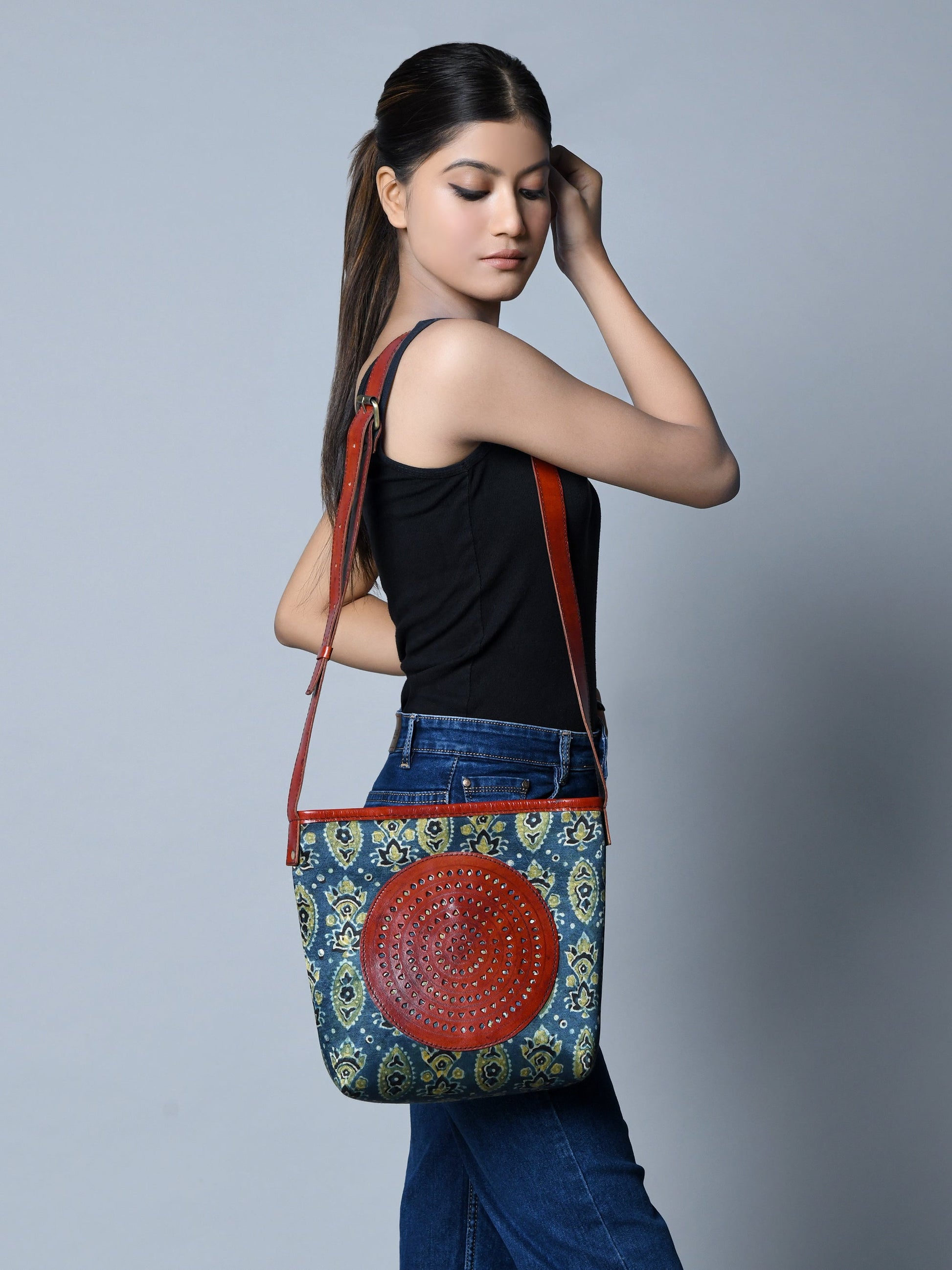 Heritage Ajrakh Leather Tote Bag - Concordia Style Boutique