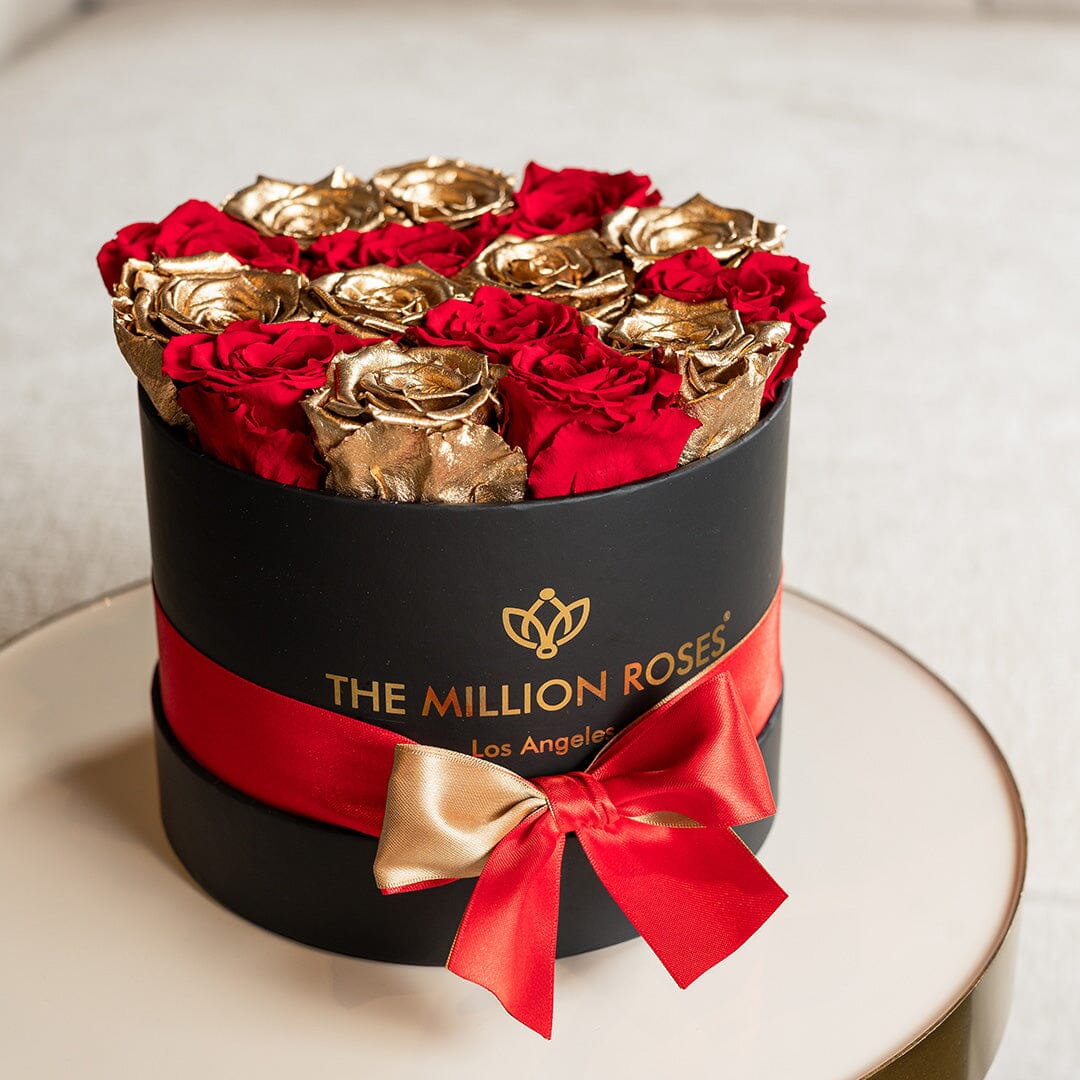 Classic Black Box | Red & Gold Roses