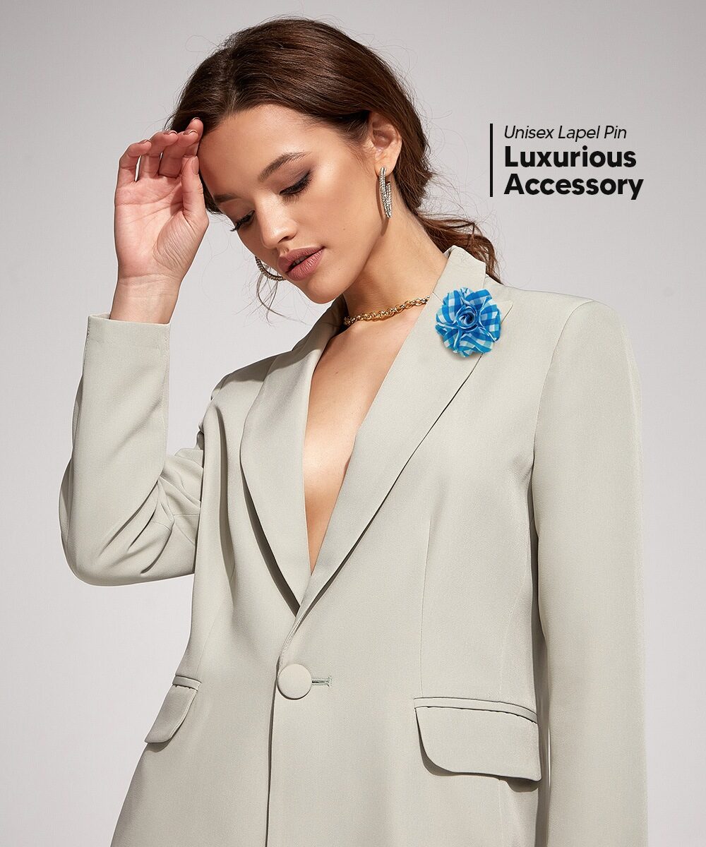 Vittorio Vico Unisex Metallic Silver Accent Plaid Flower Lapel Pin - Concordia Style Boutique