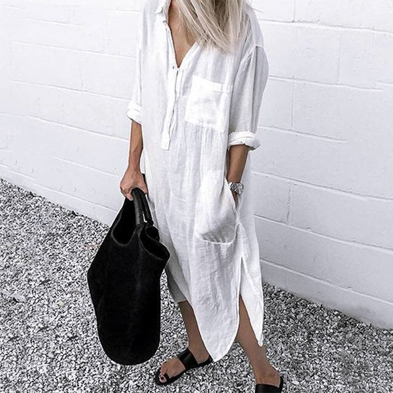 Elegant Solid Color Slit Dress - Long Shirt Dress - Premium Long Shirt Dress from Concordia Style Boutique - Just $27.89! Shop now at Concordia Style Boutique