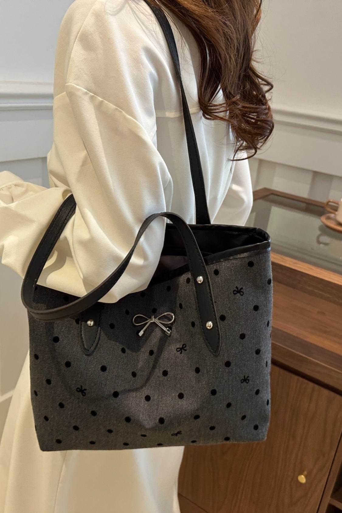 Bow Trim Polyester Tote Bag - Concordia Style Boutique