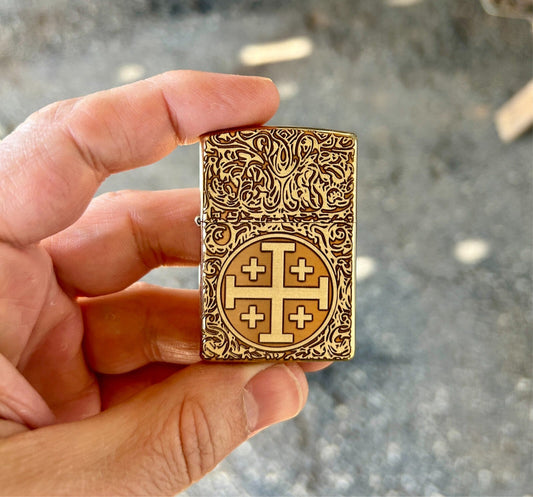 Jerusalem Cross Brass Custom Zippo Lighter | Solid Brass Zippo | Made In USA