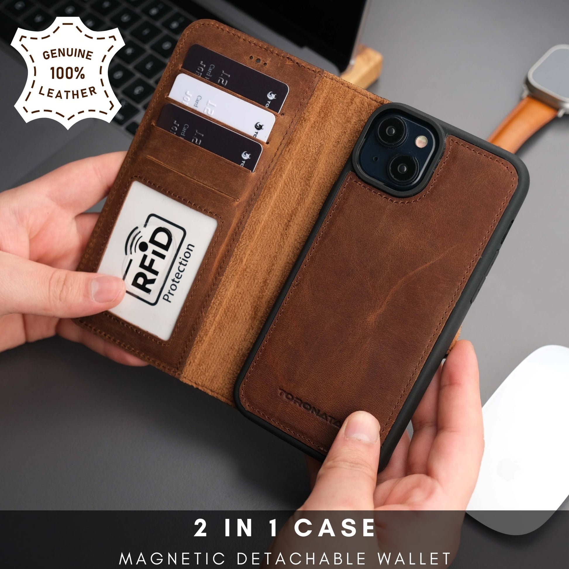 Casper Leather iPhone 15 Wallet Case | Detachable MagSafe Compatible RFID Protection - Concordia Style Boutique