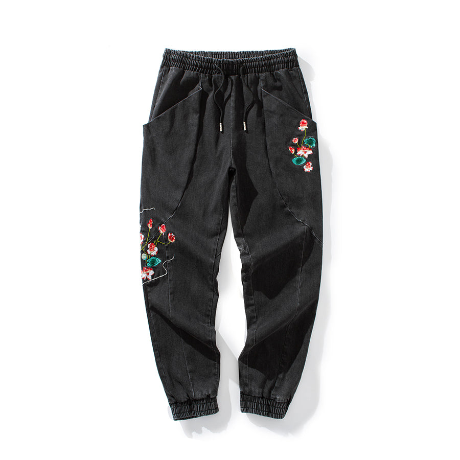 KH7121 Flowers Embroidery Joggers - Concordia Style Boutique