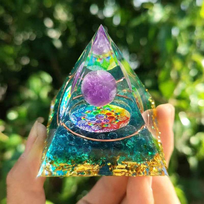 Crystal Ball Pyramid - 5.6.10 cm - Crystal Gravel Gel Drop Resin - Handmade - Concordia Style Boutique