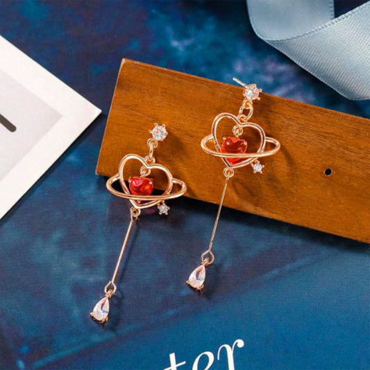 RED HEART THREADER EARRINGS (PAIR) - Concordia Style Boutique