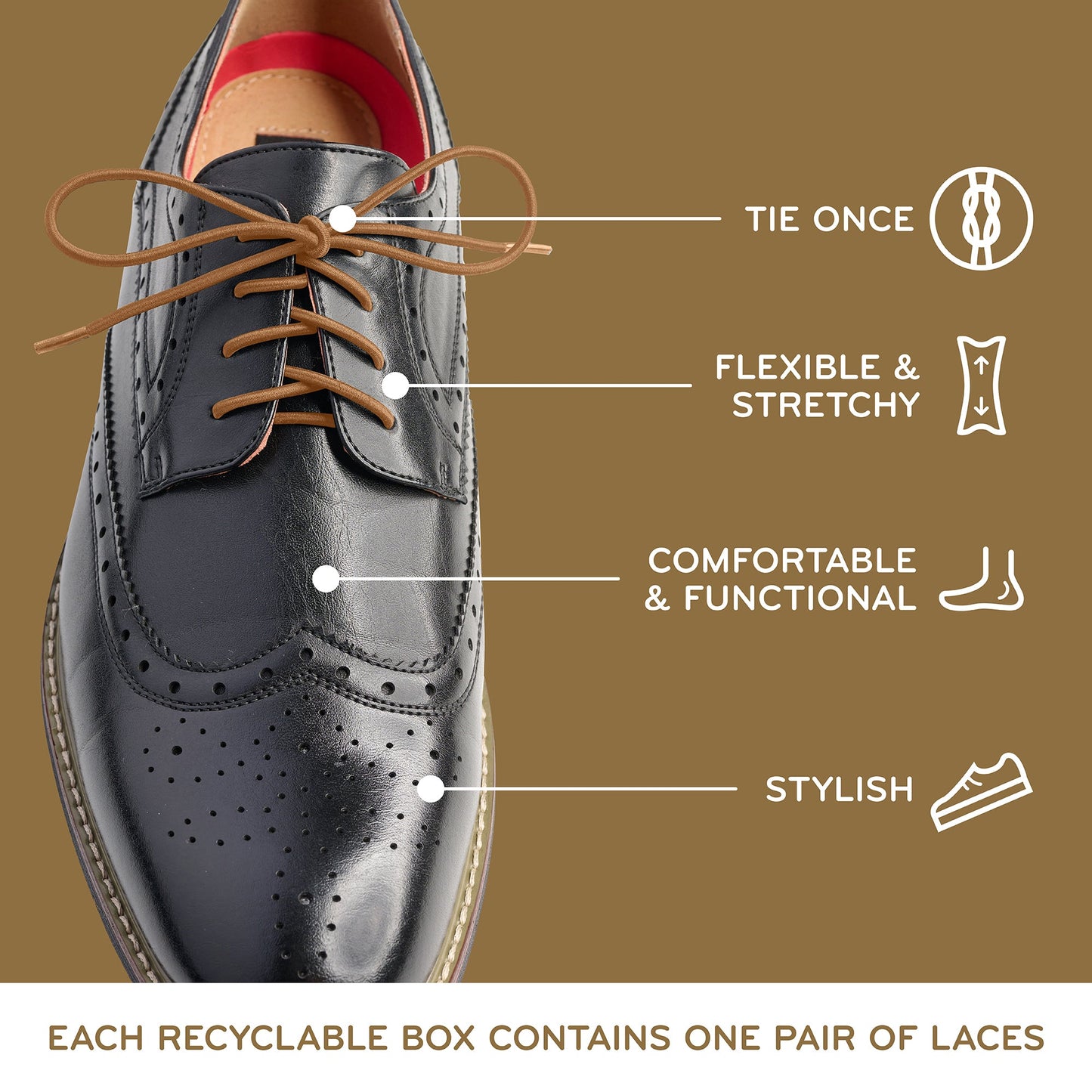 Light Brown Round Elastic Dress Shoe Laces