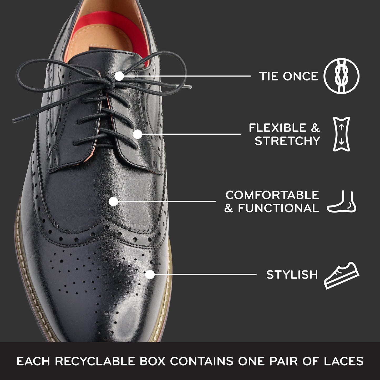 Black Round Elastic Dress Shoe Laces