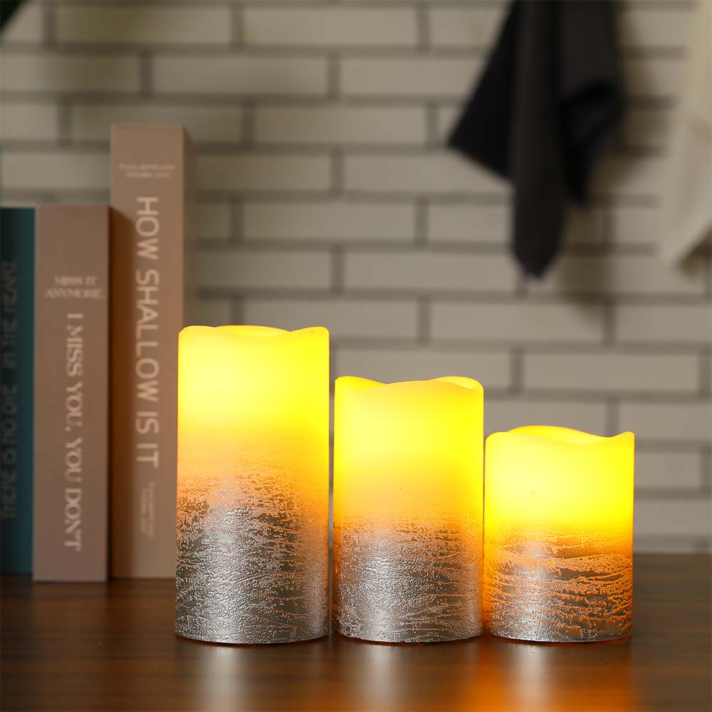 Silver Real Wax Battery Powered Candle ( Set of 3 )