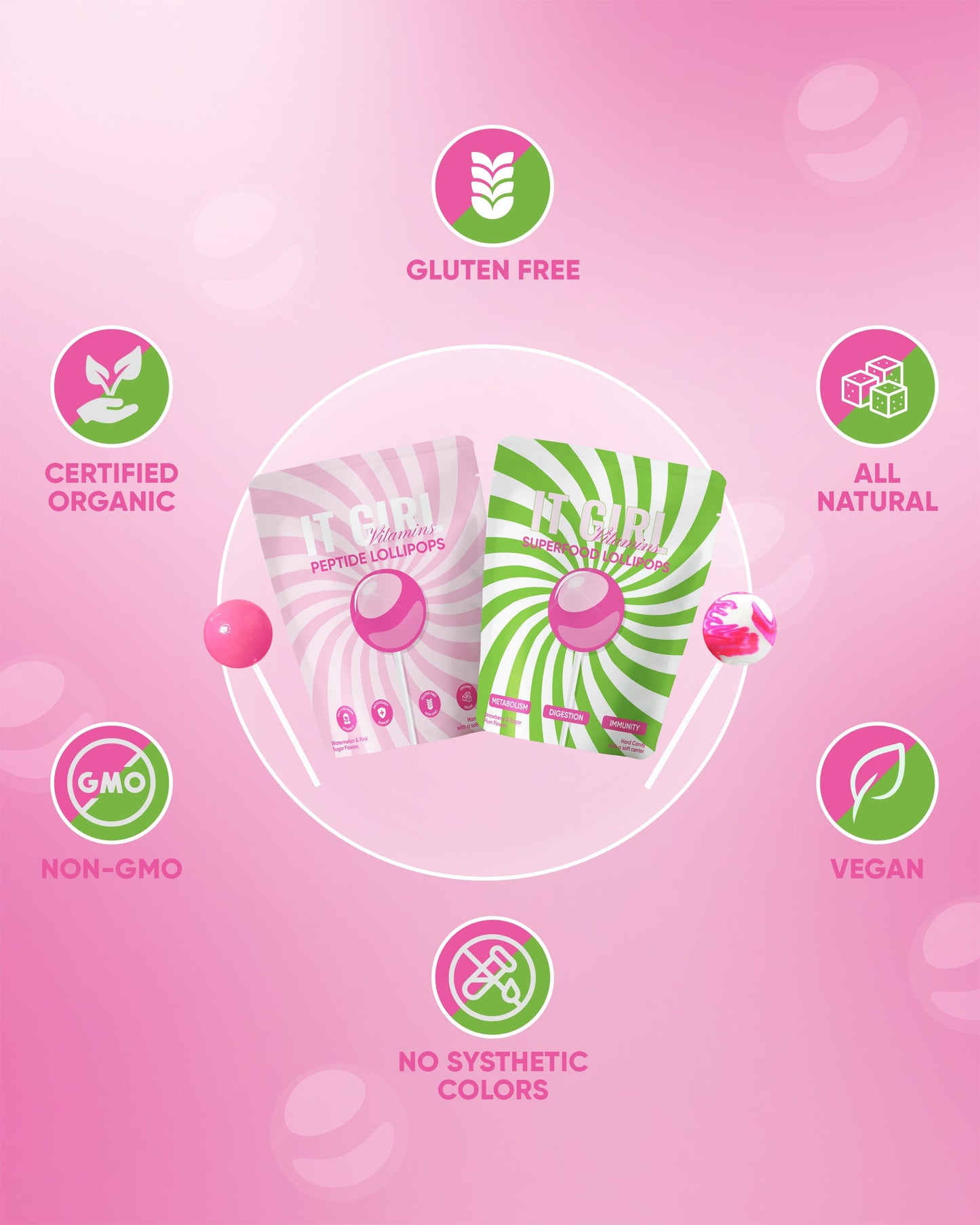 It Girl Beauty Lollipops - Collagen Peptides & Vitamin C Healthy Candy for Skin, Hair, Nails