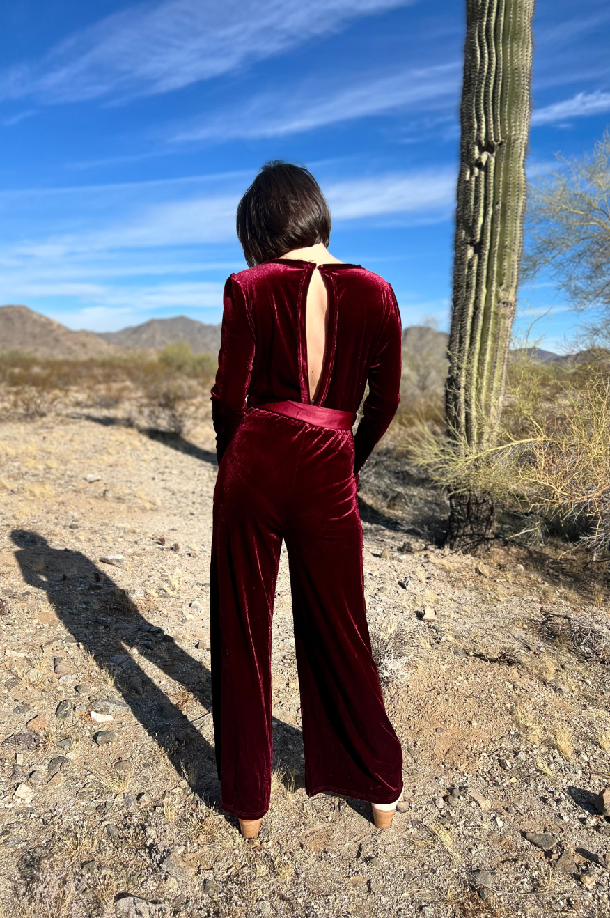 Red Velvet Keyhole Jumpsuit -clearance - Concordia Style Boutique