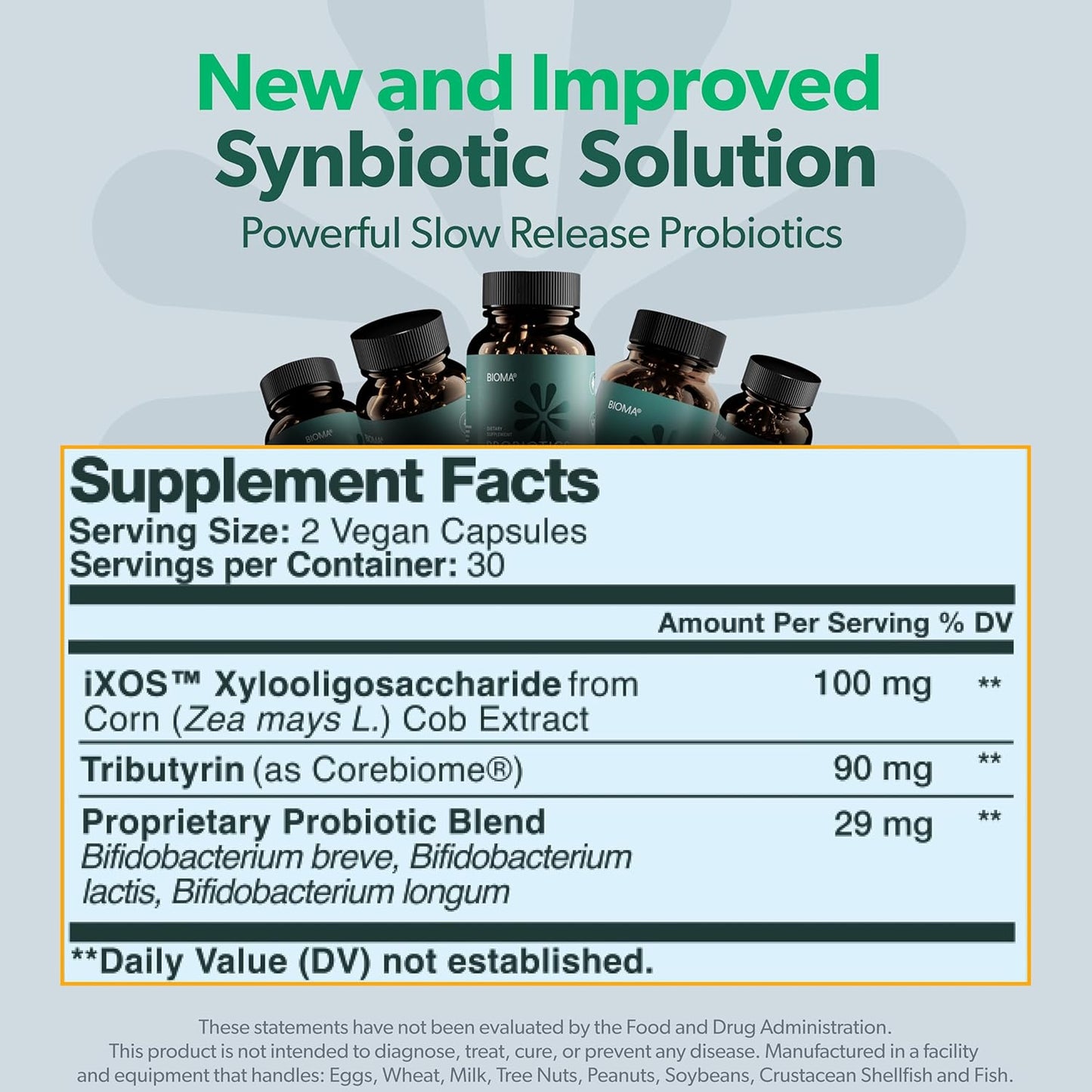 BIOMA Probiotic Gut Support - Vegan, Gluten Free, 60 Caps