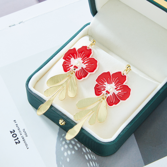 RED BLOSSOM EARRINGS (PAIR) - Concordia Style Boutique