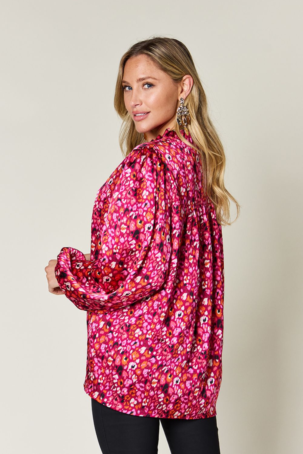 Double Take Full Size Printed Long Sleeve Blouse - Concordia Style Boutique
