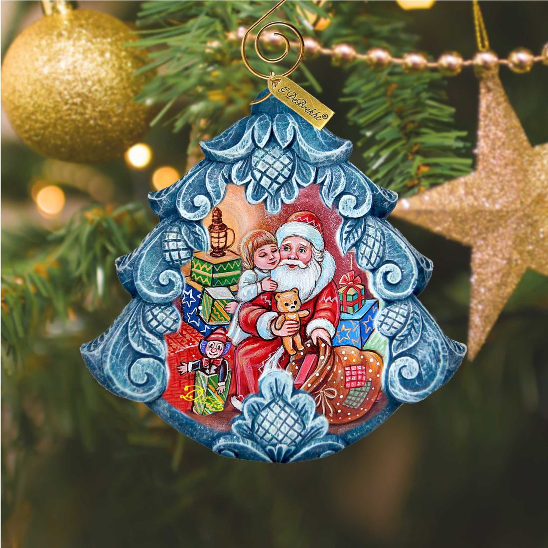 Gift Giver Santa Tree Sculpted Hand-Painted Christmas Ornament by G. DeBrekht - Christmas Santa Snowman Decor - 610275