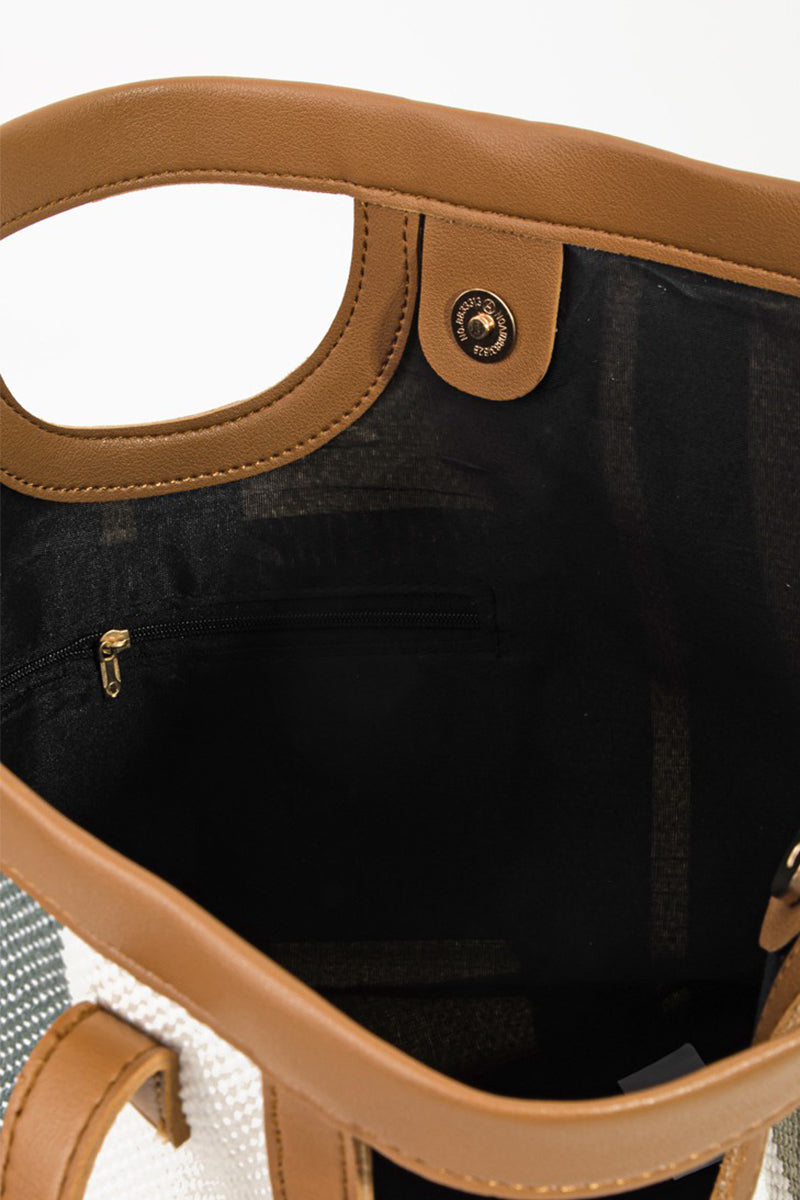 Striped PU Leather Trim Tote Bag - Premium PU Leather Trim Tote Bag from Concordia Style Boutique - Just $26.30! Shop now at Concordia Style Boutique
