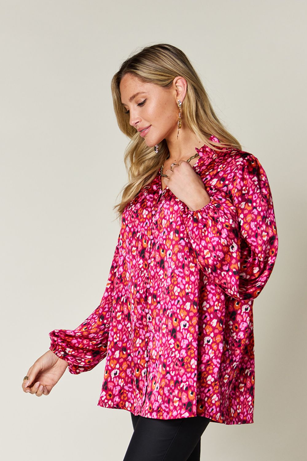 Double Take Full Size Printed Long Sleeve Blouse - Concordia Style Boutique