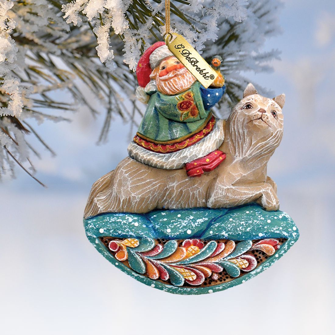 Santa On Wolf Sculpted Hand-Painted Christmas Ornament by G. DeBrekht - Christmas Santa Snowman Decor - 63136