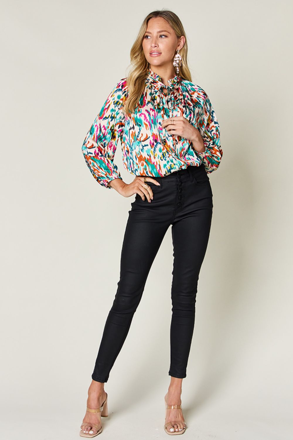 Double Take Full Size Printed Button Up Long Sleeve Shirt - Concordia Style Boutique