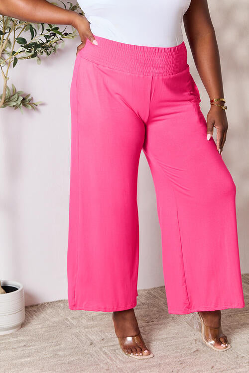 Double Take Full Size Smocked Wide Waistband Wide Leg Pants - Concordia Style Boutique