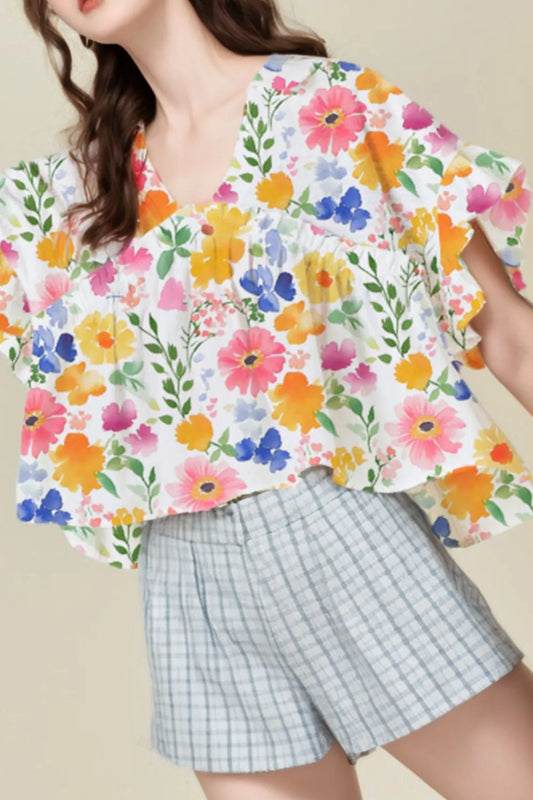 Floral Boxy Fit Ruffled Short Sleeve Blouse - Concordia Style Boutique