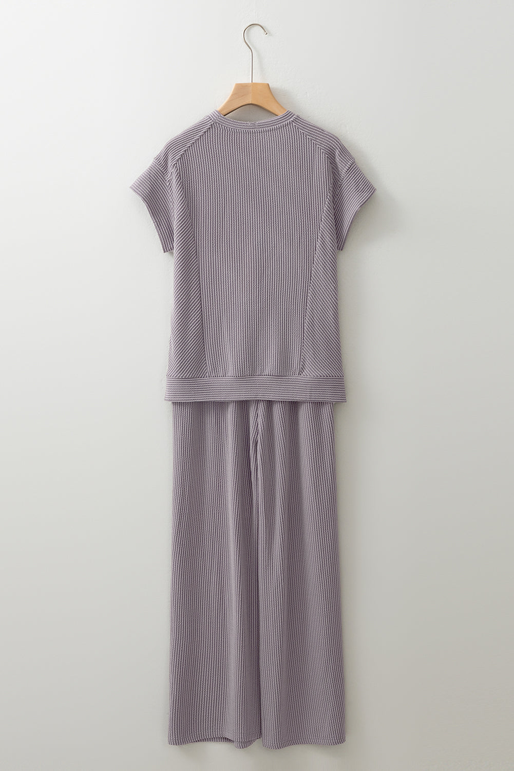 Luxury Solid Corded Short Sleeve T Shirt And Wide Leg Pants Set - Concordia Style Boutique